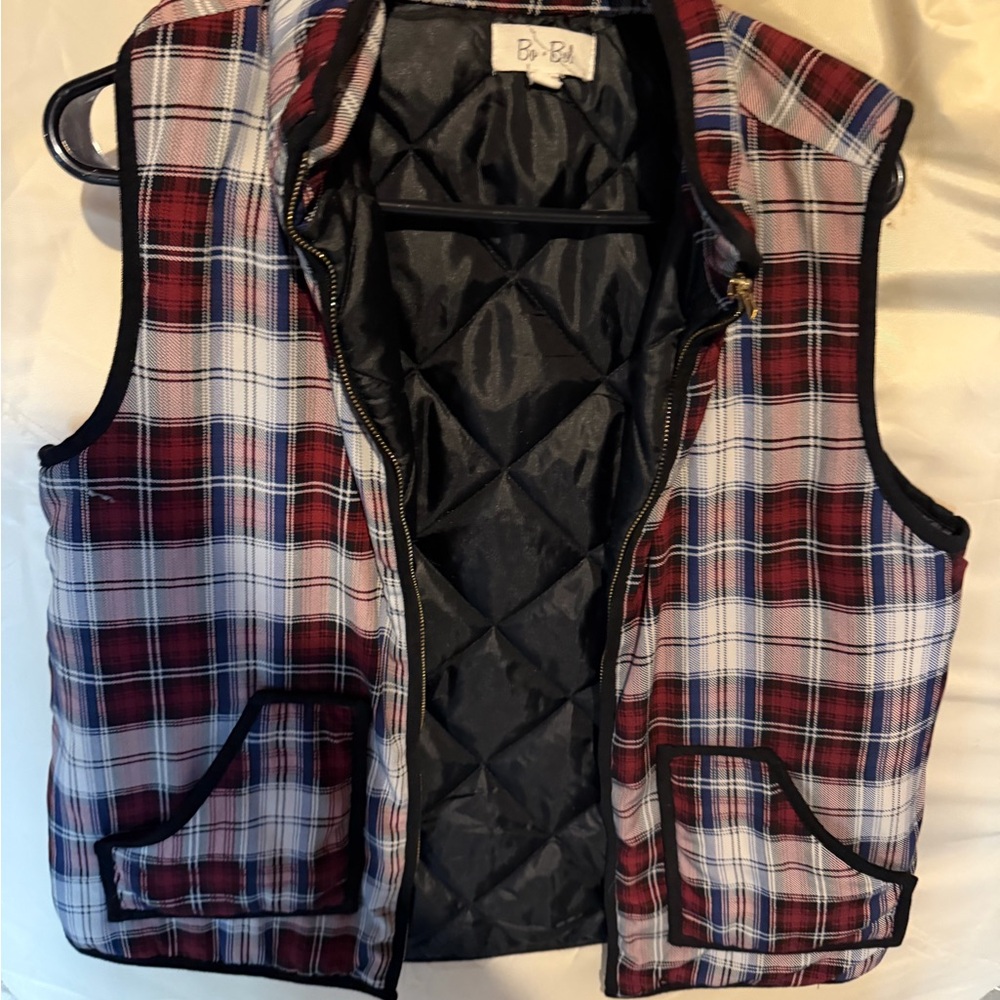 Women Plaid Quilted Vest with Pockets